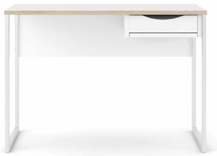 Birou alb EFREM PLUS 513 cu 1 sertar si blat cu decor de stejar