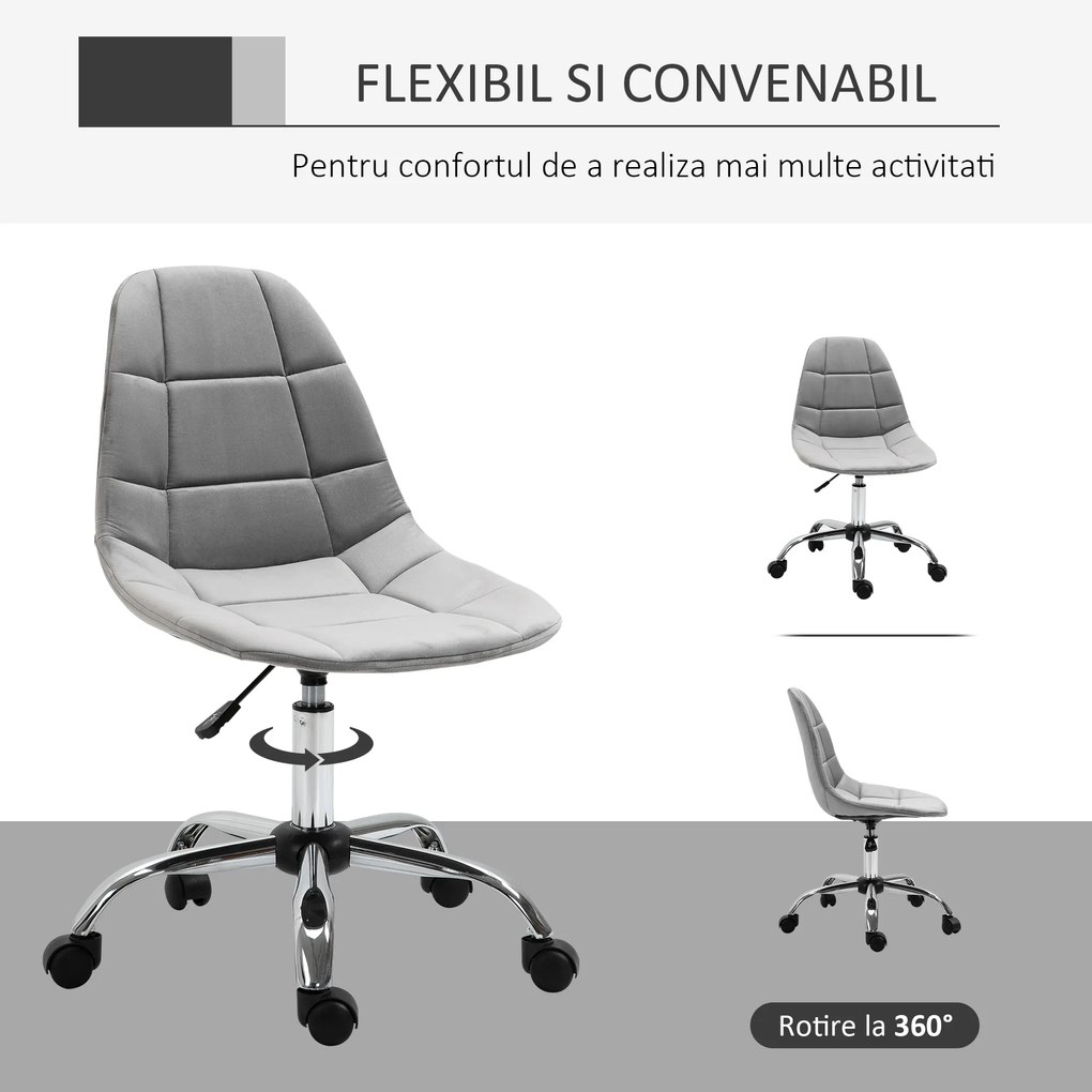 Vinsetto Scaun Ergonomic Rotativ cu Bază cu 5 Roți, Înălțime Ajustabilă, Comfortabil, Gri, Dimensiuni 59x59x81-91cm | Aosom Romania