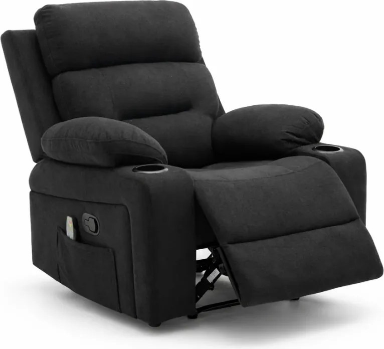 Fotoliu Masaj, Incalzire, Rabatabil, Sezut cu Arcuri Metalice, Suport Picioare extensibil, Chenille, Negru