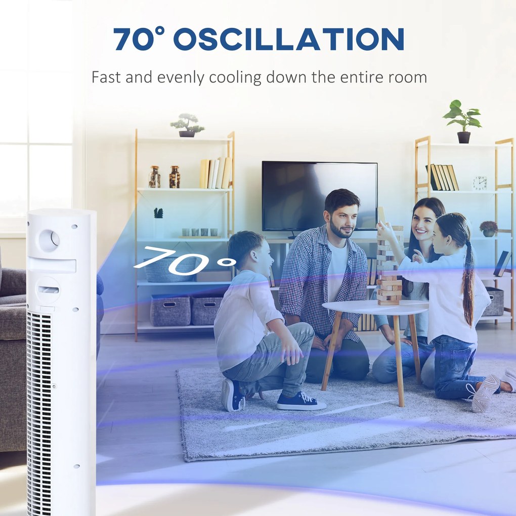 HOMCOM Ventilator Turn cu 3 Moduri și 3 Viteze cu Cronometru 12h, Ventilator de Podea cu Telecomandă, 31,5x31,5x96 cm, Alb | Aosom Romania