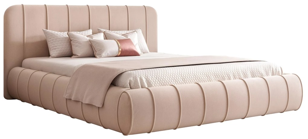 Pat Stripe 140 x 200 Cm, Lada depozitare, Tapiterie Catifea Capuccino