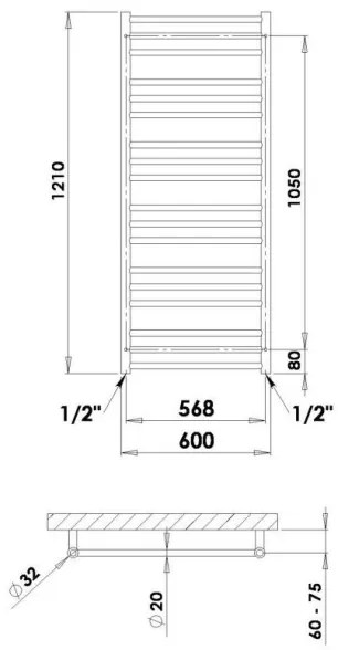 P.M.H. SN4C - Radiator de baie tip scară SORANO, 470 W, 121 cm, crom lucios