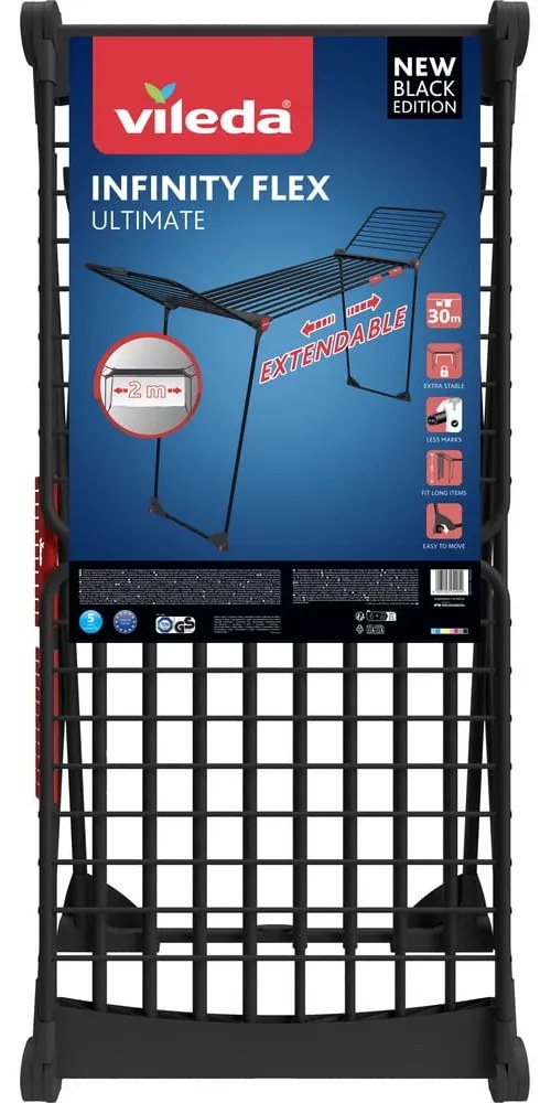 Uscător de rufe negru Infinity Flex 30m – Vileda