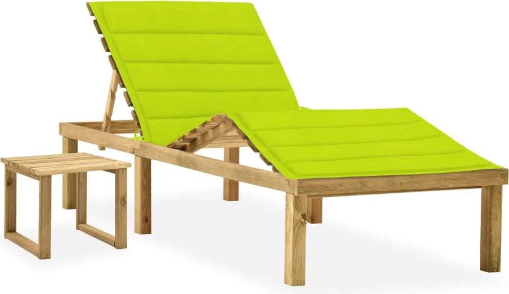 vidaXL Șezlong de grădină cu masă și pernă, lemn de pin tratat