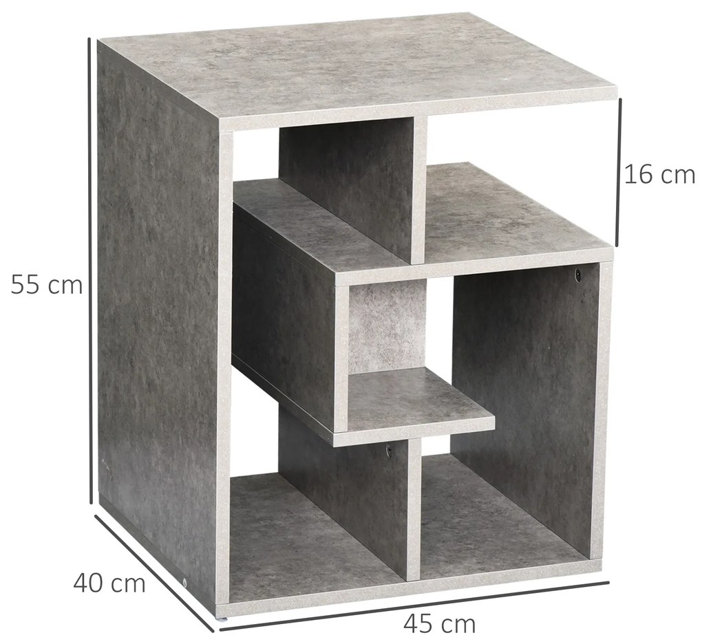 HOMCOM Bibliotecă Modernă pe 3 Niveluri din Lemn cu Efect Ciment, Dimensiuni 45x40x55cm, Gri Elegant | Aosom Romania