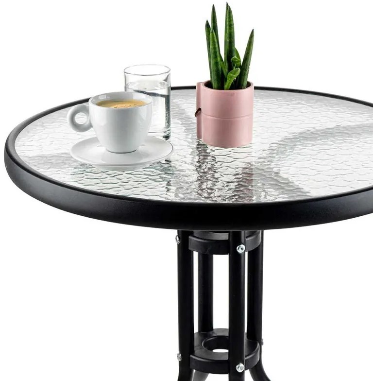 Masa metalica cu blat de sticla Muhler 999465, 60x74 cm, Metal hoop, Negru