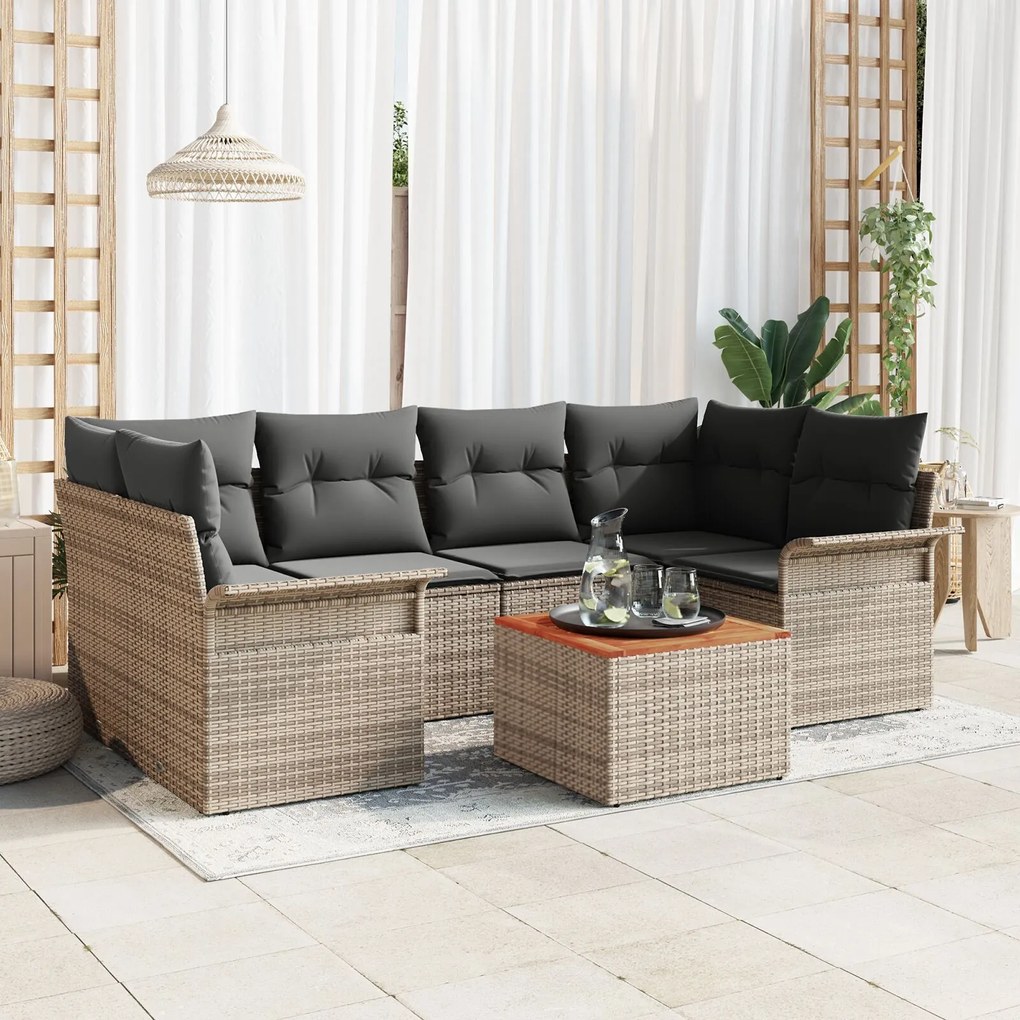 vidaXL Set de canapele pentru grădină 7 pcs Gri Rattan poli