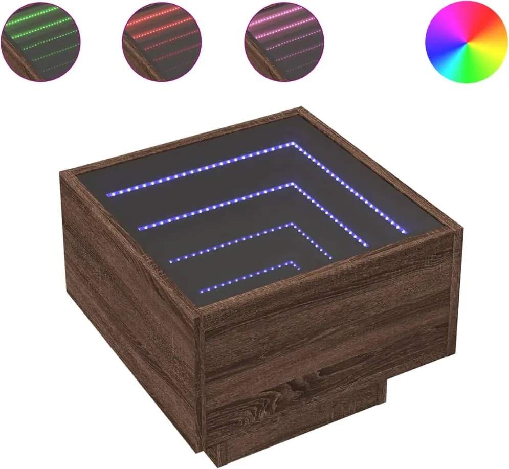 vidaXL Noptieră cu LED infinity, stejar maro, 40x40x30 cm