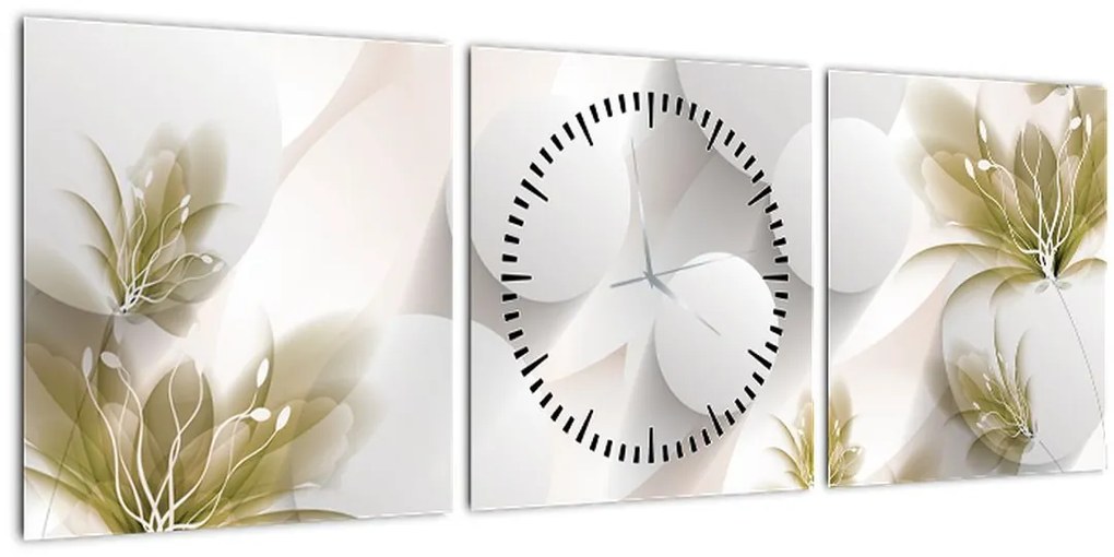 Tablou - 3D cercuri cu flori (cu ceas) (90x30 cm)