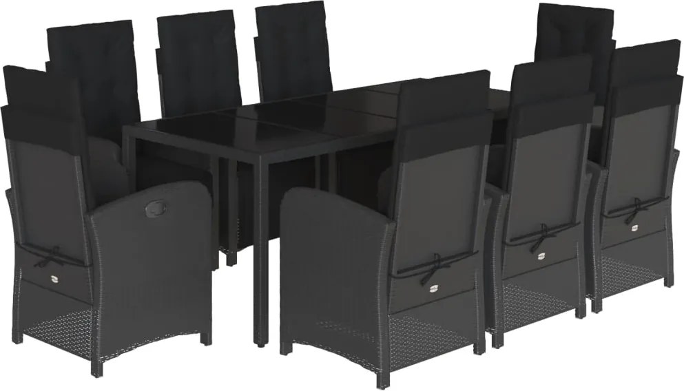 vidaXL Set mobilier de grădină cu perne, 9 piese, negru, poliratan