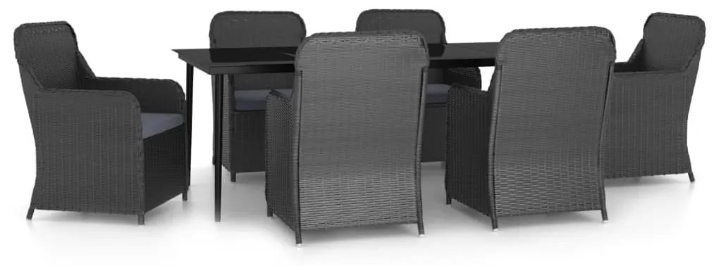 3099545 vidaXL Set de masă pentru grădină, 7 piese, cu perne, negru