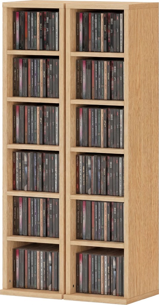 HOMCOM Set de 2 Mobili Suport CD cu Polițe Reglabile, Raft pentru 204 CD-uri Compact, Mobilier cu 12 Compartimente, pentru Living, Dormitor, Birou, 21x22,5x88,5cm, Culoare Lemn | Aosom Romania