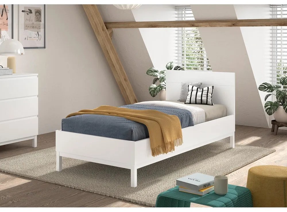 Pat pentru copii alb din lemn de pin fără somieră 90x200 cm Eva – Vipack