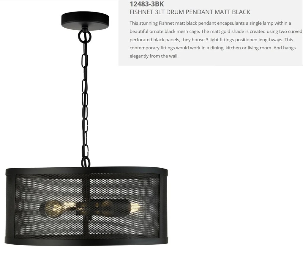 Lustra / Pendul design industrial Fishnet negru 12483-3BK SRT