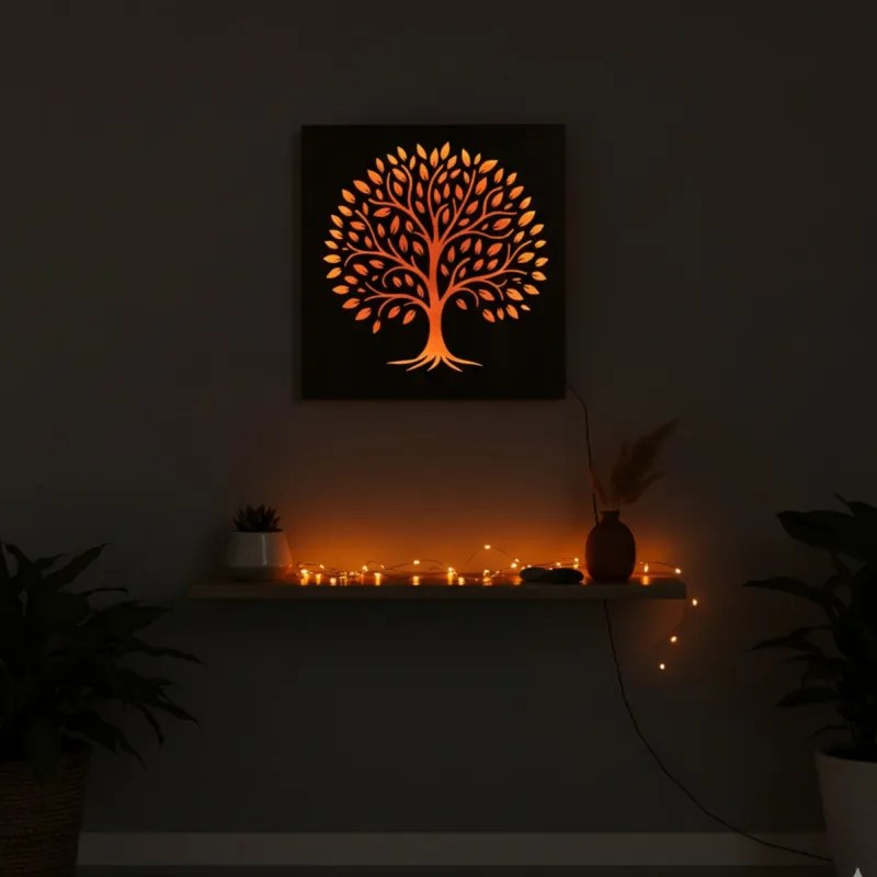 SENTOP | Tablou LED Copacul Vieții - decorațiune din lemn cu iluminare din spate - KROWE