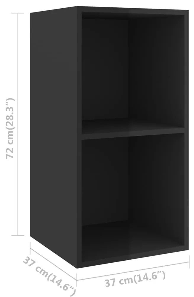 Dulap TV montat pe perete, negru extralucios, 37x37x72 cm, PAL 1, negru foarte lucios, 37 x 37 x 72 cm