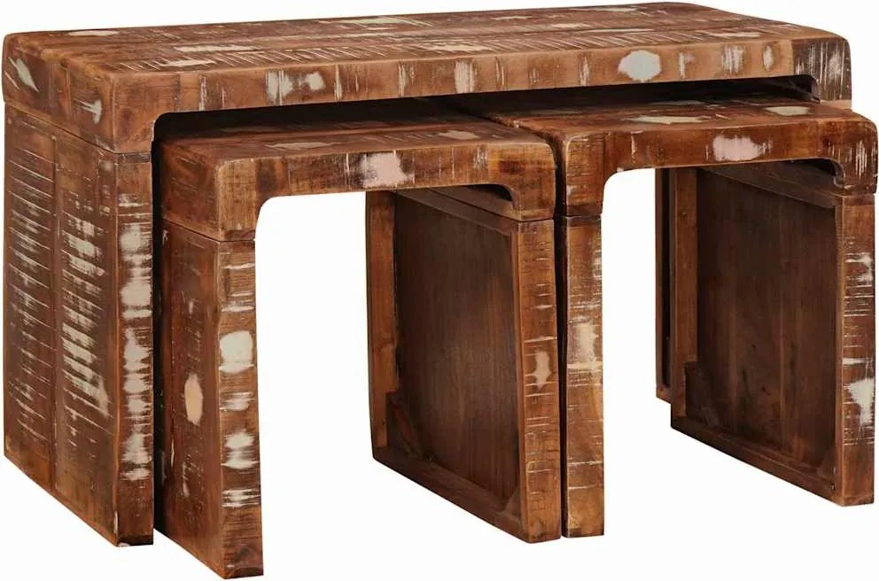 vidaXL Masa de cuibărit 3 pcs Maro Lemn recuperat masiv