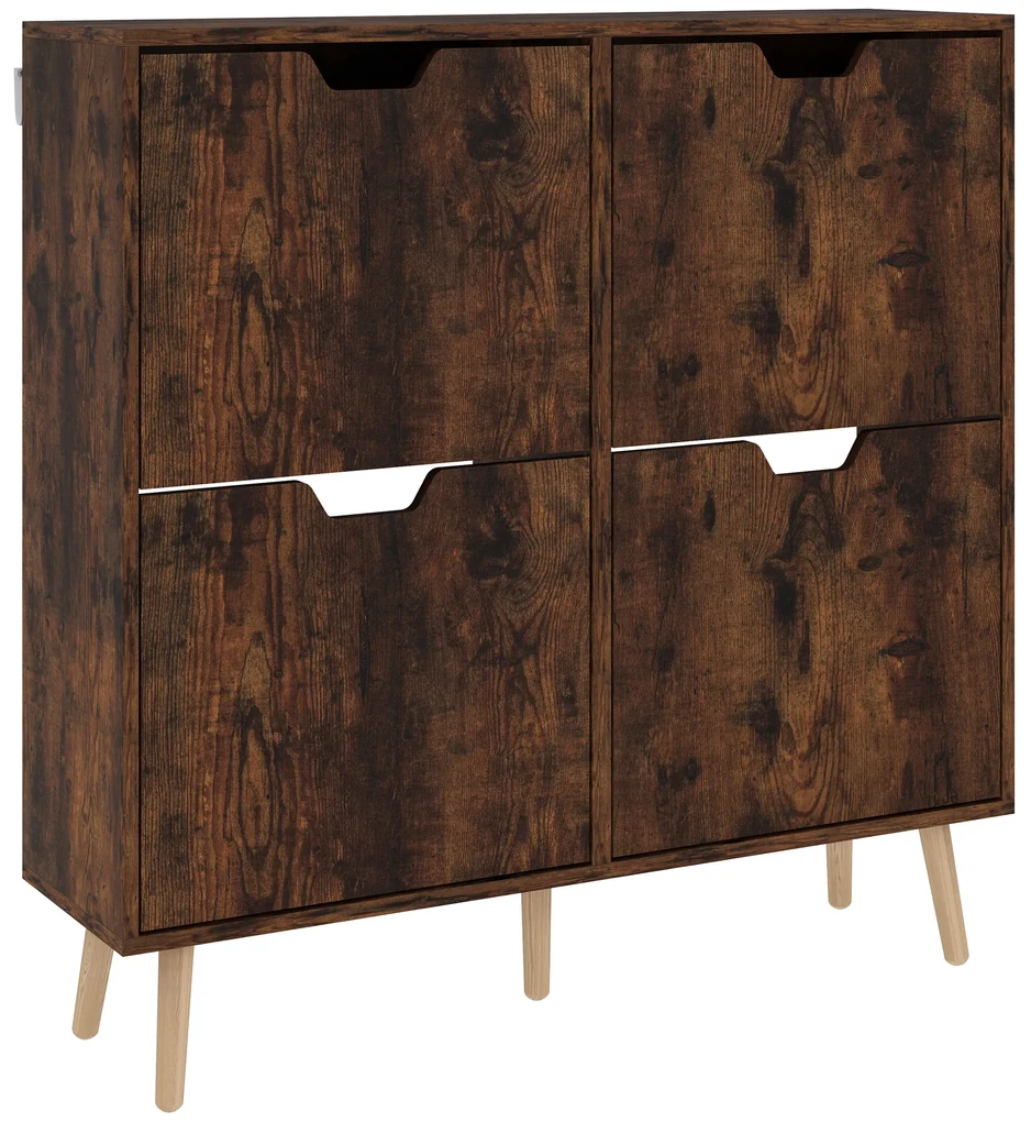 HOMCOM Pantofar cu 4 Sertare Rabatabile pe 2 Niveluri pentru 16 Perechi de Pantofi, 95x26x95 cm, Maro | Aosom Romania