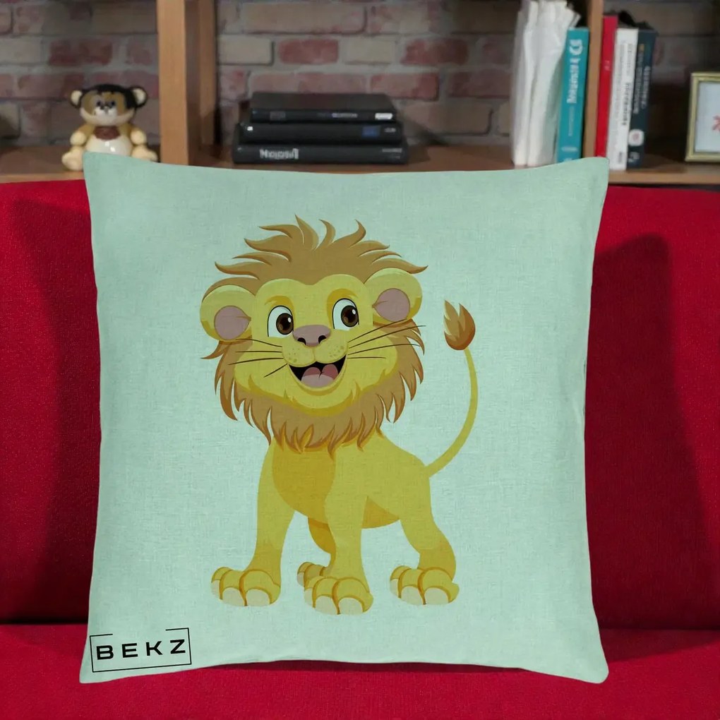 Perna Decorativa Pui de Leu Kawaii, 40x40 cm, Verde Menta, Husa Detasabila, Perna Inclusa, BEKZ®