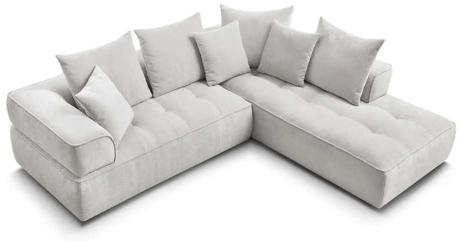 Colțar gri deschis cu tapițerie din chenille (cu colț pe partea dreaptă/în formă de ”L”) Whesley – Bobochic Paris