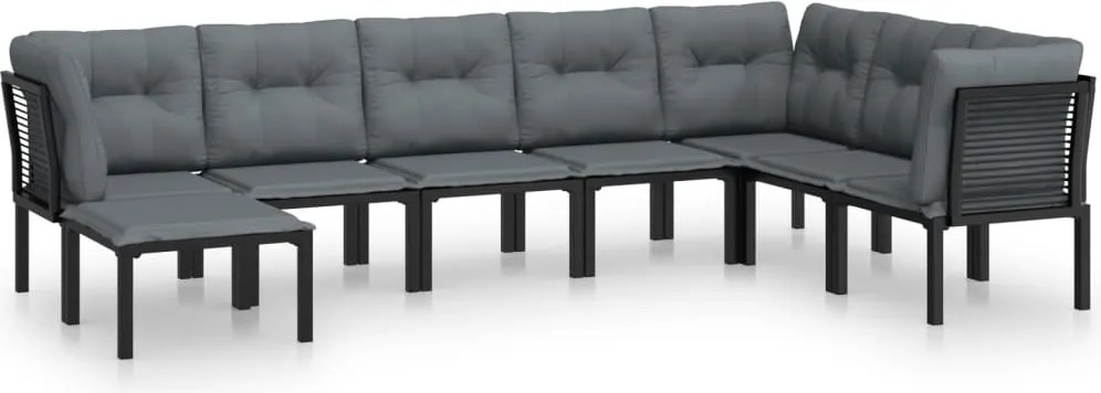 vidaXL Set șezlonguri de grădină, 8 piese, negru și gri, poliratan