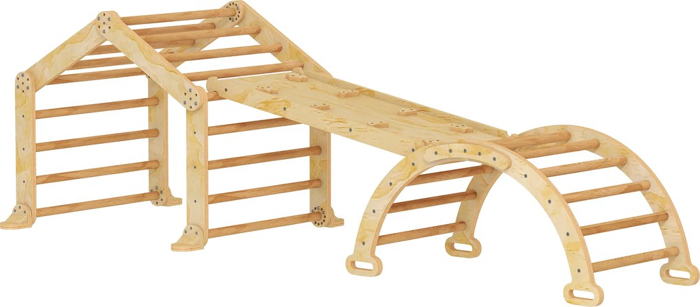 AIYAPLAY Cadrul de cățărat 9-în-1 pentru interior, rampă, tobogan, scară, tablă de scris, pentru copii mici, lemn | Aosom Romania
