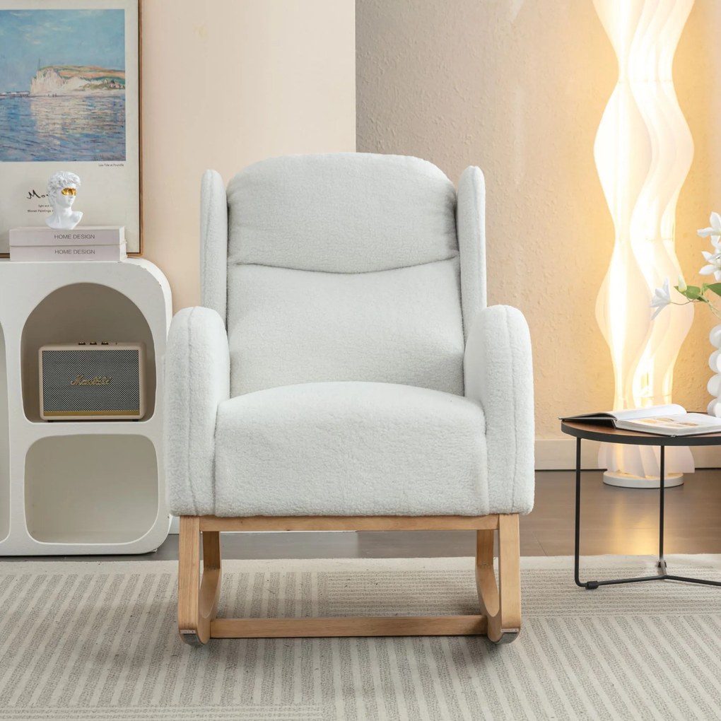 Scaun balansoar modern cu husă din material Teddy, Alb | Aosom Romania