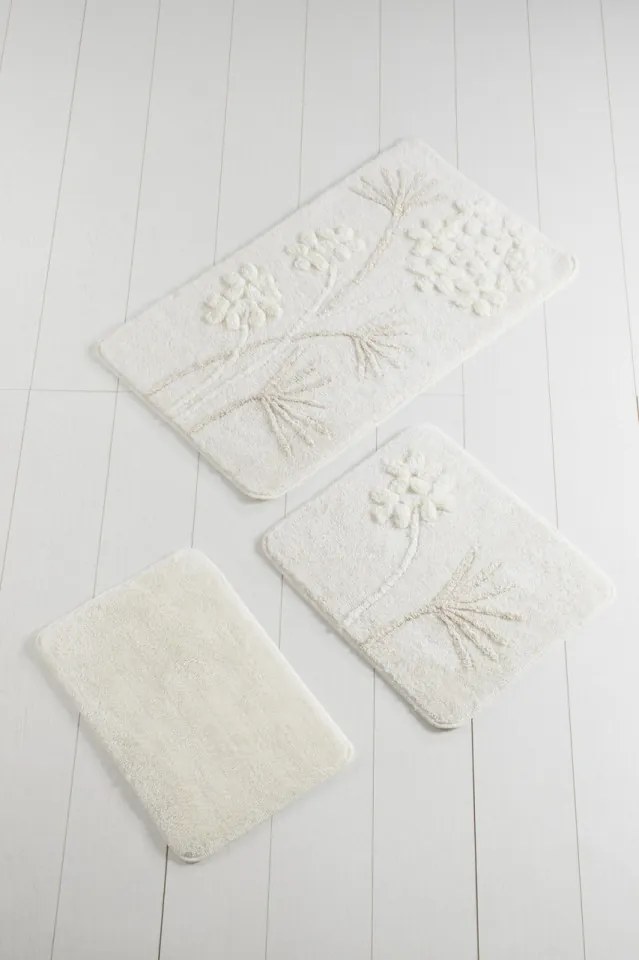 Set 3 Covorase de Baie Orkide, Acrilic, Crem