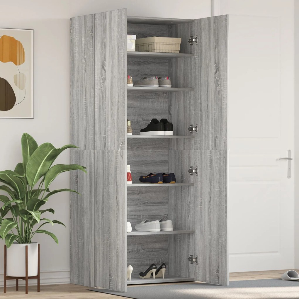vidaXL Dulap pentru Pantofi Gri Sonoma 80x35,5x180 cm Lemn Prelucrat
