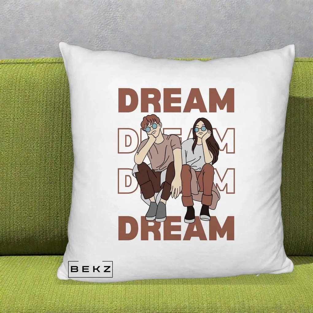 Perna Decorativa Dream Couple Aesthetic, 40x40 cm, Alb Pufos, Husa Detasabila, Perna Inclusa, BEKZ®