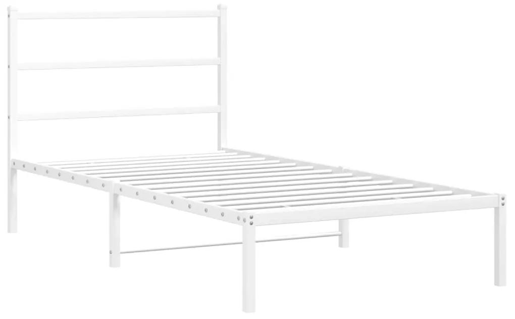 355410 vidaXL Cadru de pat din metal cu tăblie, alb, 107x203 cm
