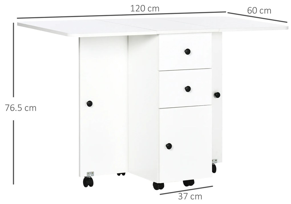 HOMCOM masă pliabilă cu 2 Sertare, Dulap și Raft Posterior, Masă pentru 6 Persoane, 120x60x76.6 cm, Alb | Aosom Romania