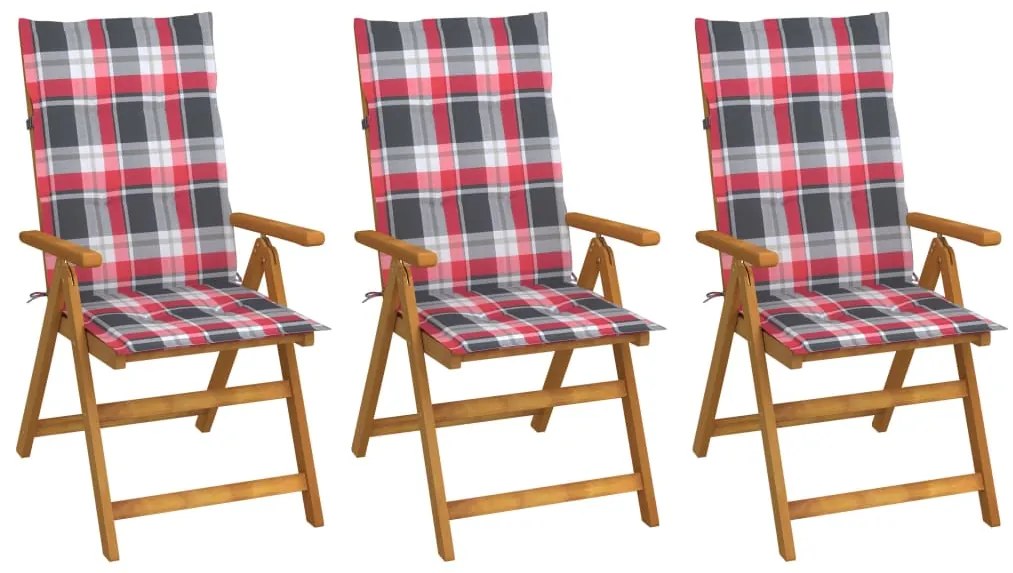 vidaXL Scaune grădină pliabile, cu perne, 3 buc., lemn masiv acacia