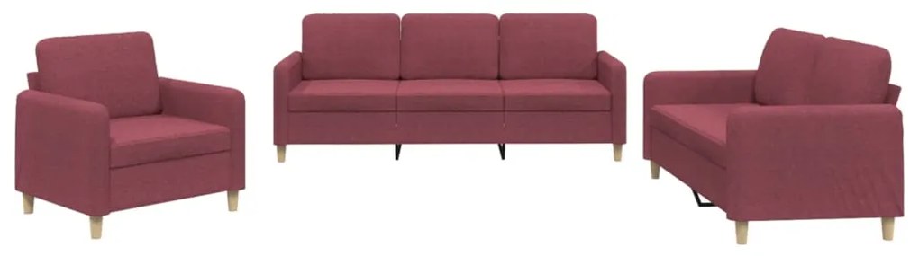 3202060 vidaXL Set canapea cu perne, 3 piese, roșu vin, material textil