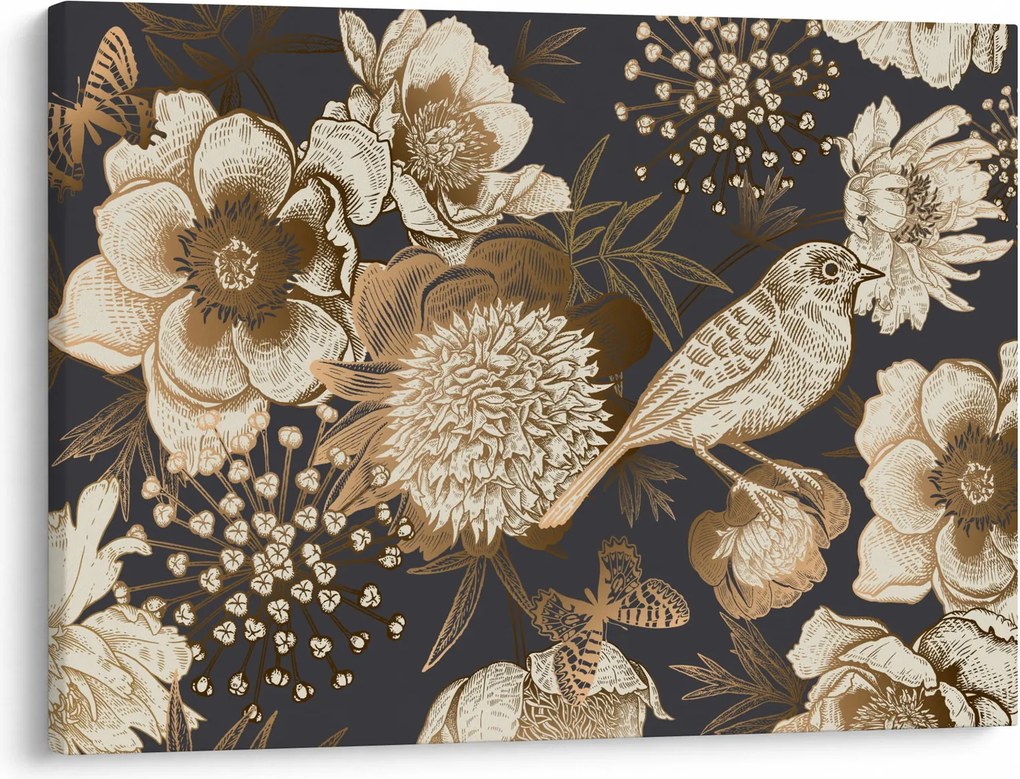 Tablou - Flori aurii pe fundal întunecat (70x50 cm)