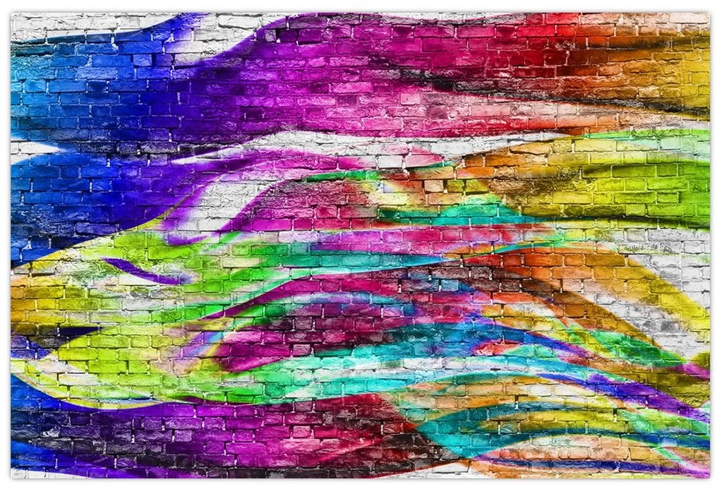 Tablou - Zid de cărămidă cu flăcări colorate (90x60 cm)