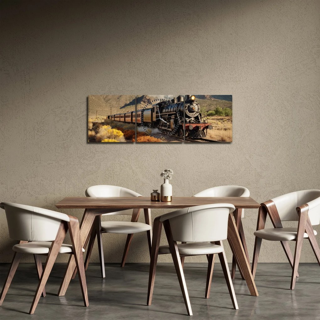 Tablou - Locomotivă cu aburi (cu ceas) (90x30 cm)
