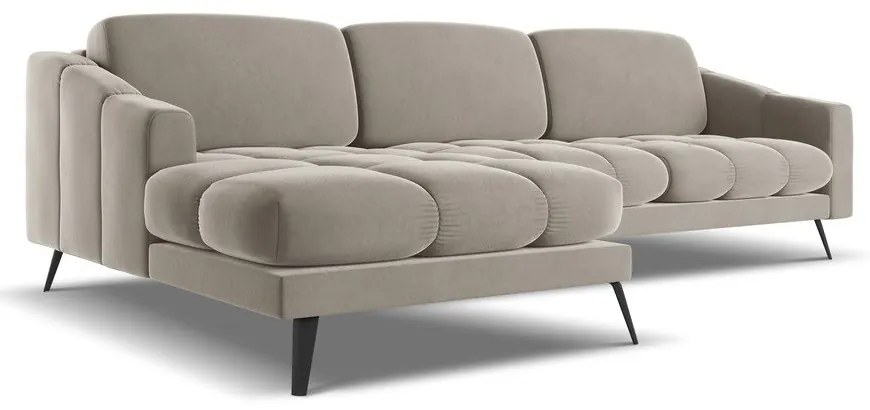 Colțar bej cu tapițerie din catifea (cu colț pe partea stângă) Nalu – Makamii