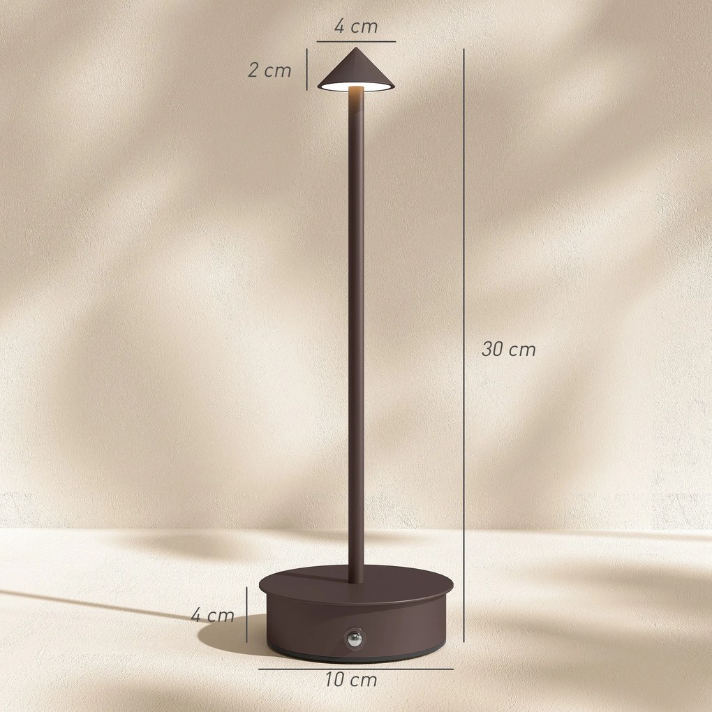 HOMCOM Lampă de Masă Reîncărcabilă cu USB, Lampă Fără Fir cu Temperatura Culorii Reglabilă 3000K/4500K/6500K, Control Touch, Autonomie 4-8 Ore, Cafea | Aosom Romania