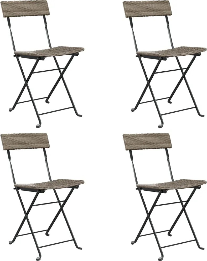 vidaXL Scaune de bistro pliabile, 4 buc., gri, poliratan și oțel