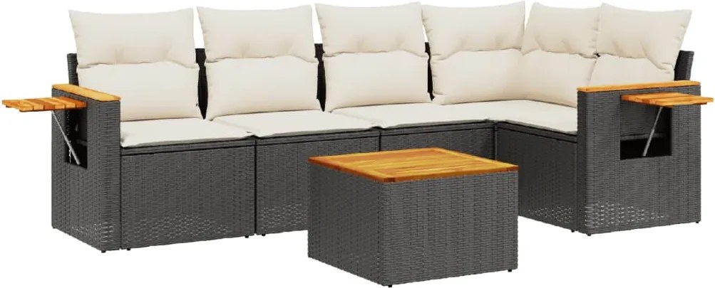 vidaXL Set mobilier de grădină cu perne, 6 piese, negru, poliratan