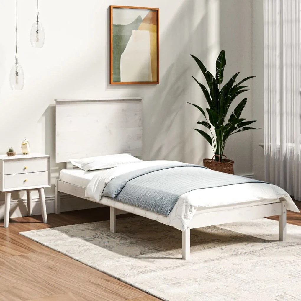 3104764 vidaXL Cadru de pat Small Single 2FT6, alb, 75x190 cm, lemn masiv