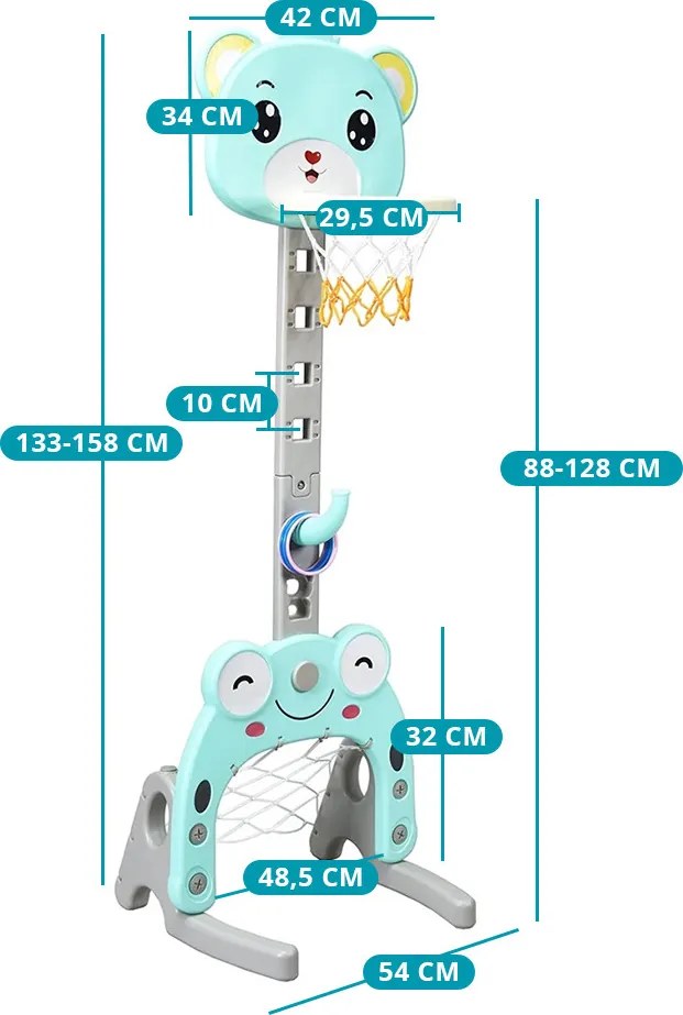 Panou de baschet 3 în 1 cu înălțime reglabilă și joc de aruncare inele, albastru