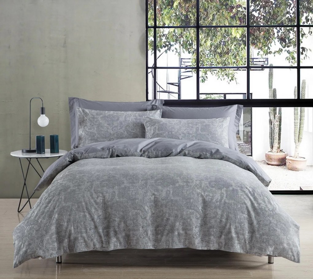 Lenjerie pat Paisley 300TC Jacquard - Grey
