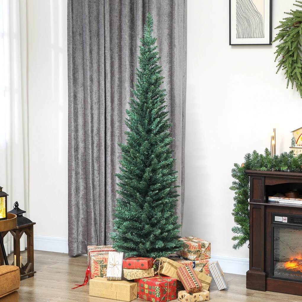 HOMCOM Brad de Crăciun artificial slim 180 cm cu 321 de ramuri, aspect de brad, cu bază din plastic, verde | Aosom Romania