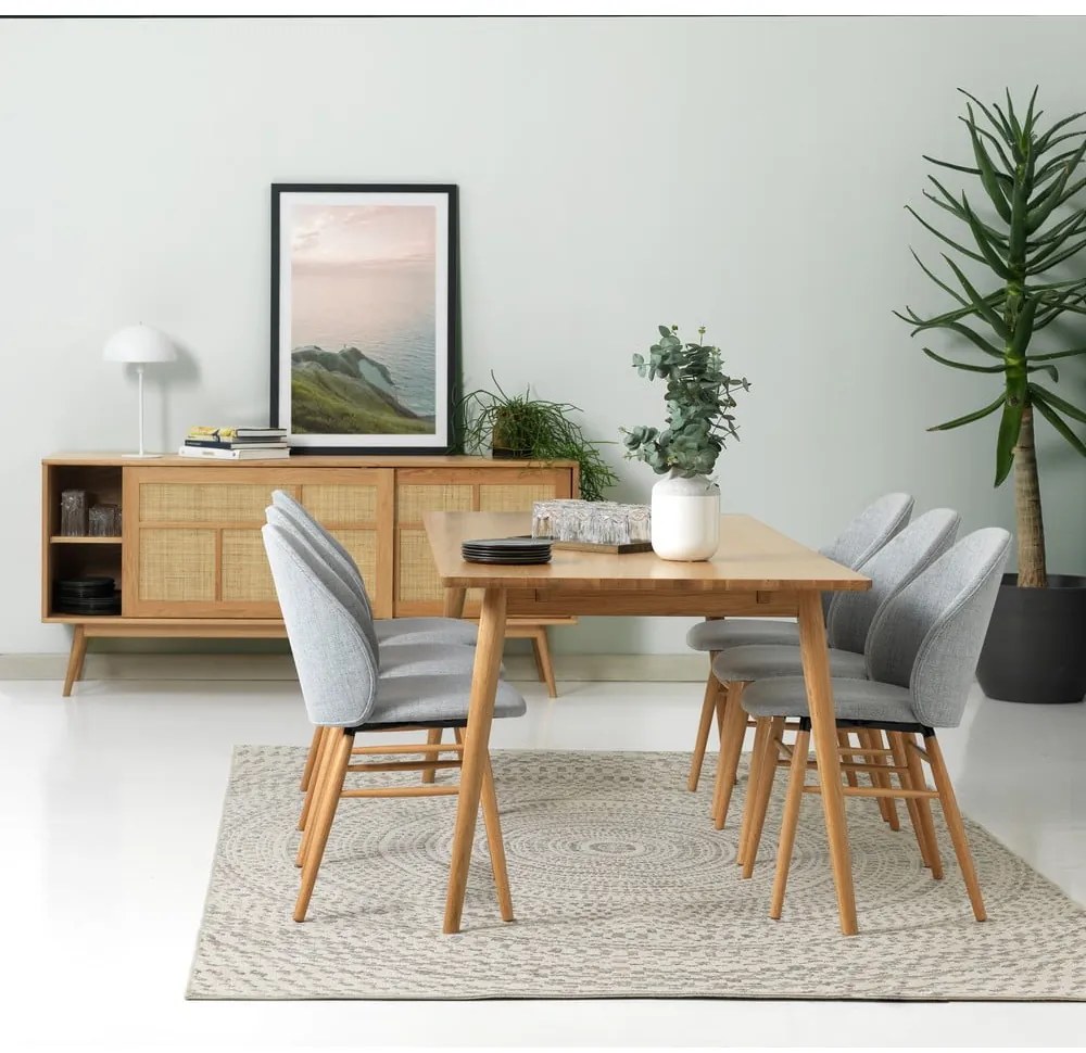 Comodă în culoare naturală joasă cu aspect de lemn de stejar cu ușă glisantă 180x80 cm Barrali – Unique Furniture