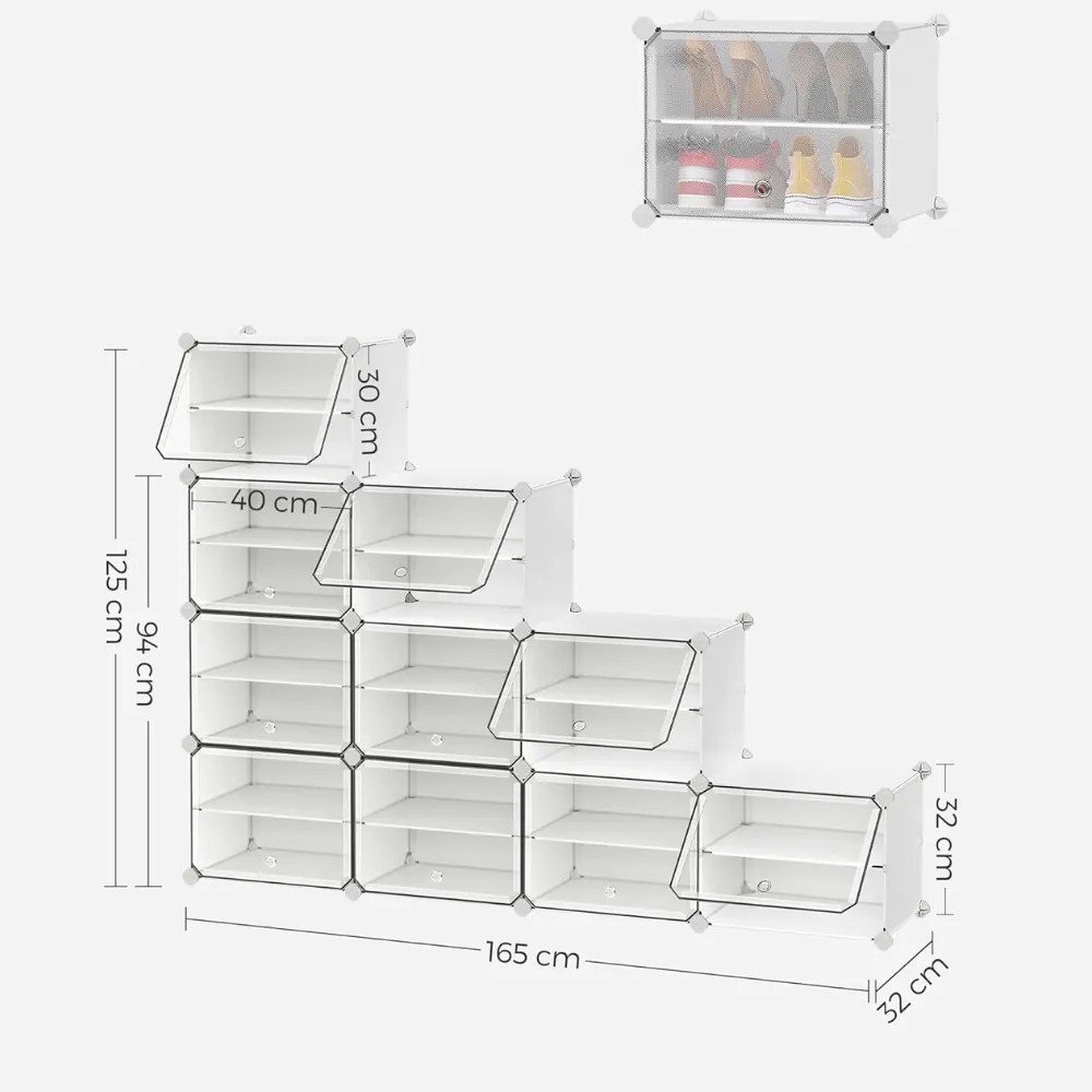 Organizator pentru pantofi KIMBERLY, 10 compartimente, alb/transparent SongmicsHome