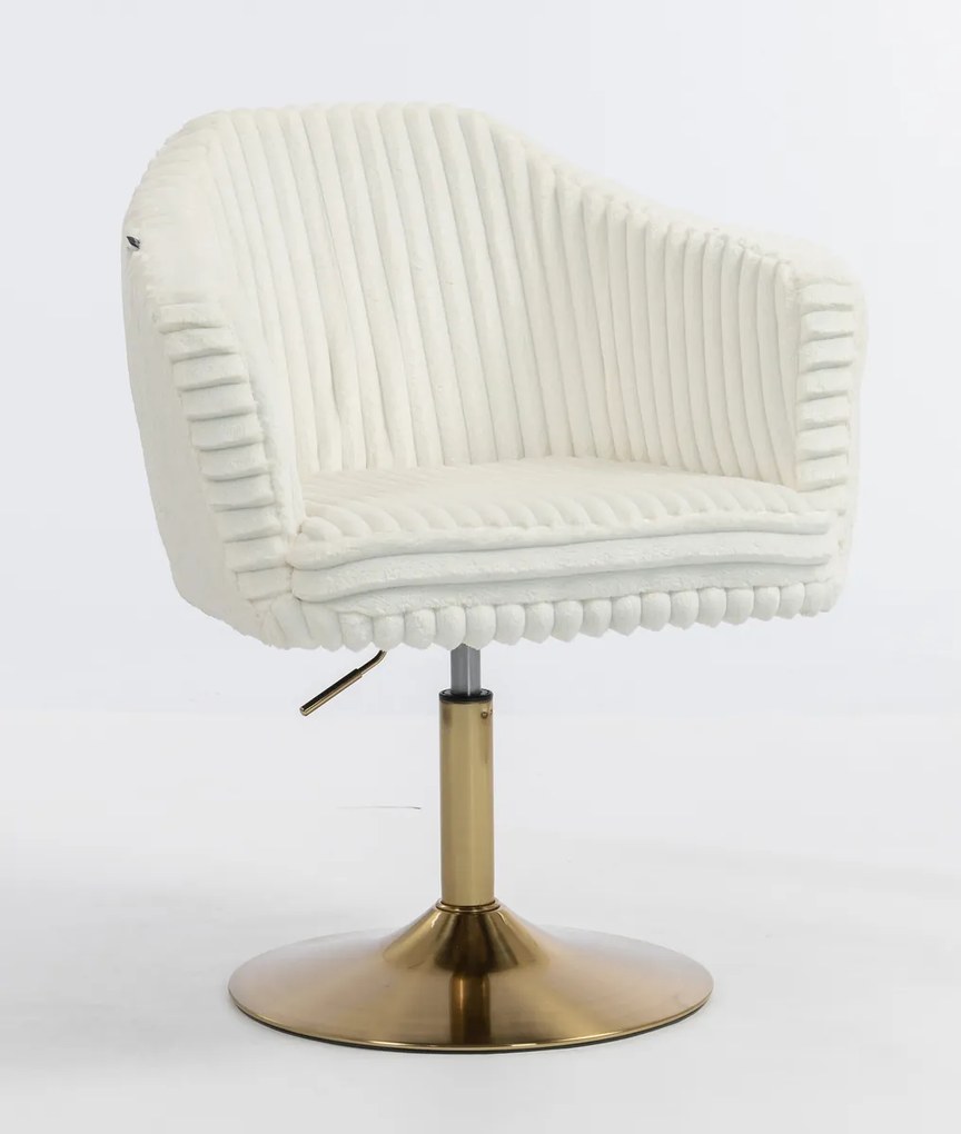 HR832N Scaun Alb Teddy Cord cu Bază Aurie