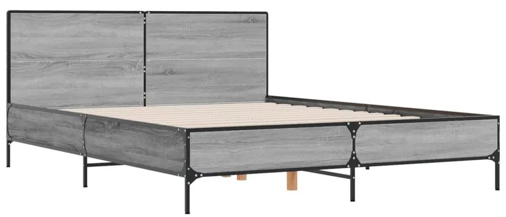 3280005 vidaXL Cadru de pat, gri sonoma, 150x200 cm, lemn prelucrat și metal