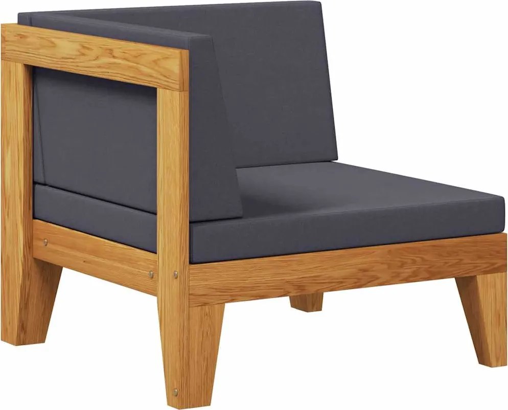 vidaXL Canapea de colț modulară, perne gri închis, lemn masiv acacia